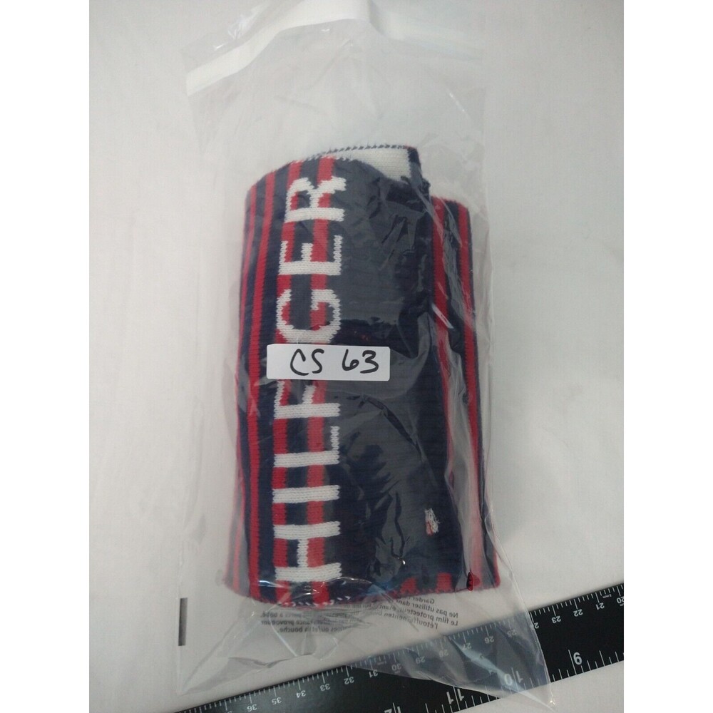 Tommy Hilfiger Red White Blue 100% Cotton Scarf Preppy Academia Spell Out Logo - Picture 8 of 8